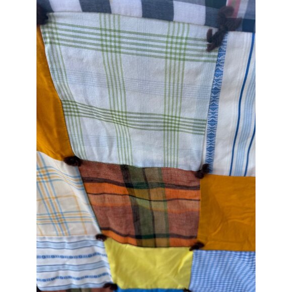 Vintage 50's Quilt From Mens Shirts Fabric Patchwork Tied 68x79" - Picture 8 of 16